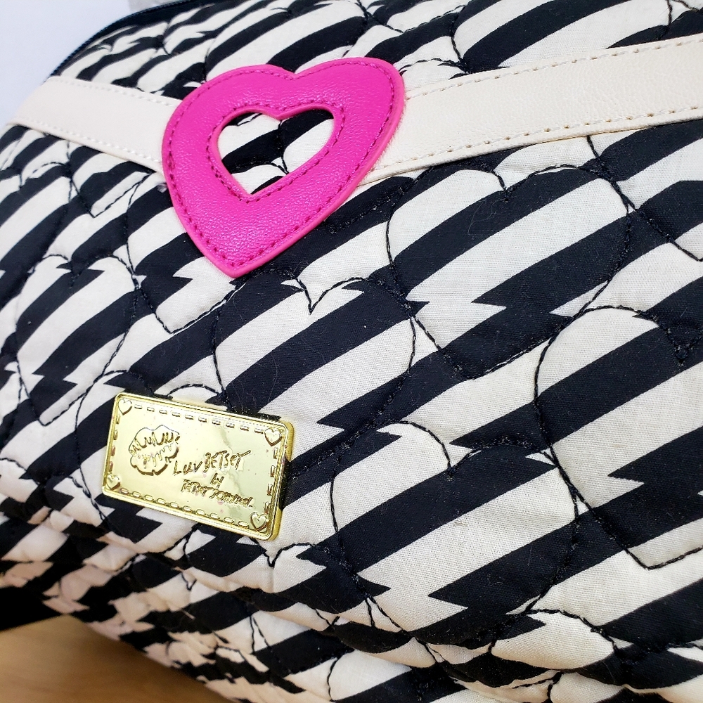 LUV BETSEY JOHNSON Backpack Black/White Stripe, Pink Trim, Funny Face - Picture 5 of 12